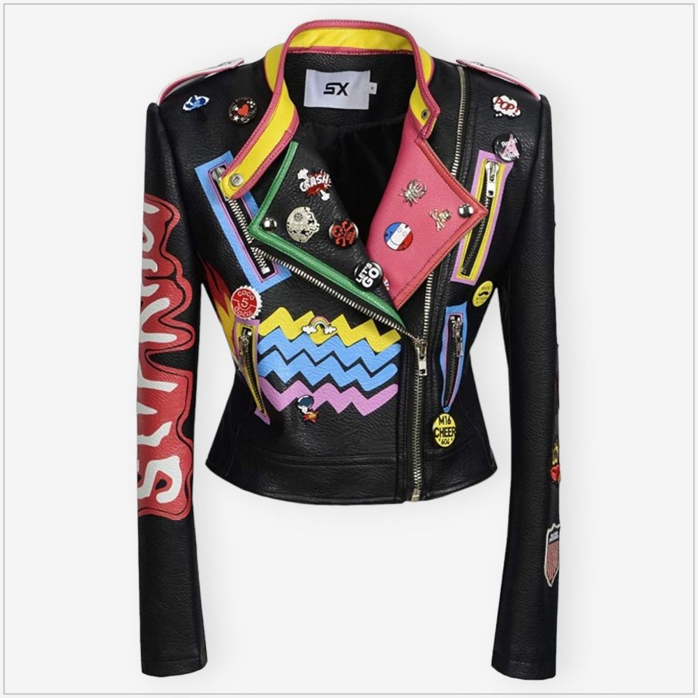 SX Honey Pot Black Faux Vegan Leather Jacket Slipknot Graffiti Punk Moto NWT M